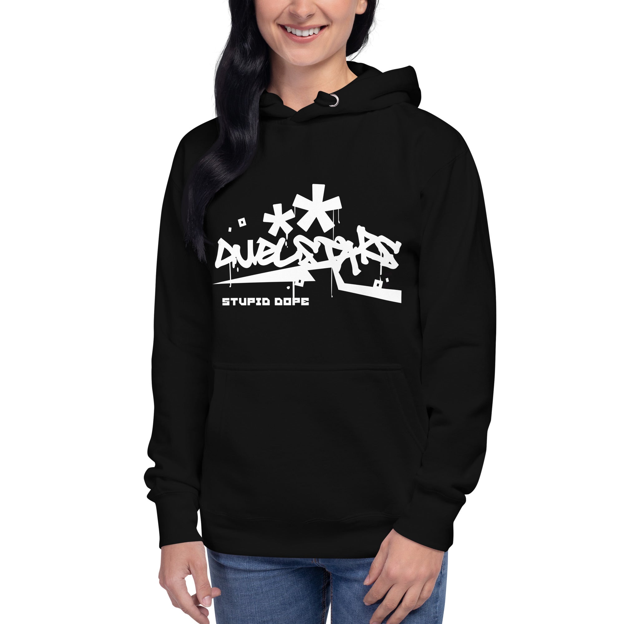 DuelStars Stupid Dope Hoodie, black hoodie, front view, life-style [cw:black]