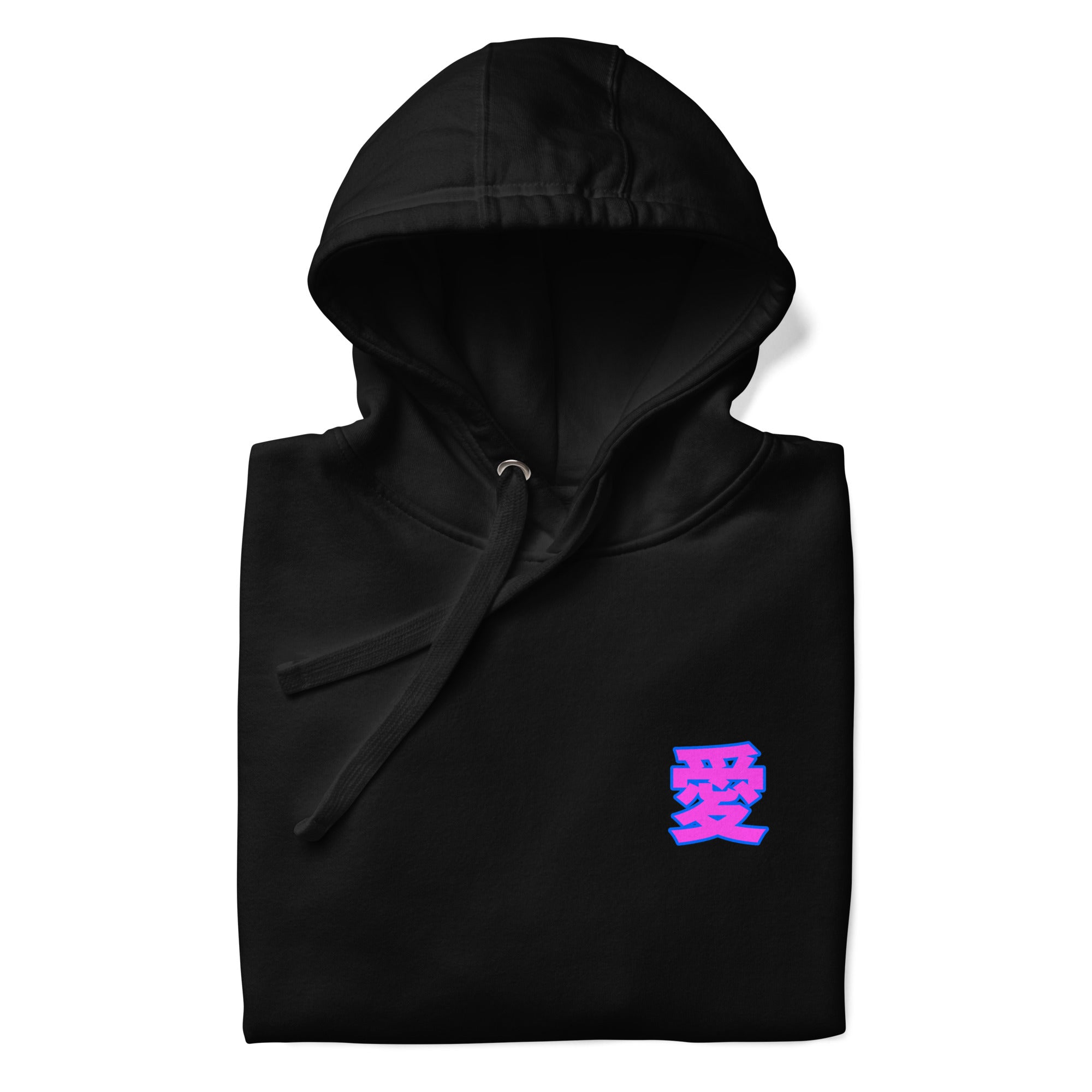 DuelStars Kanji 愛 Hoodie, Black, folded view, lay-flat [cw:black]