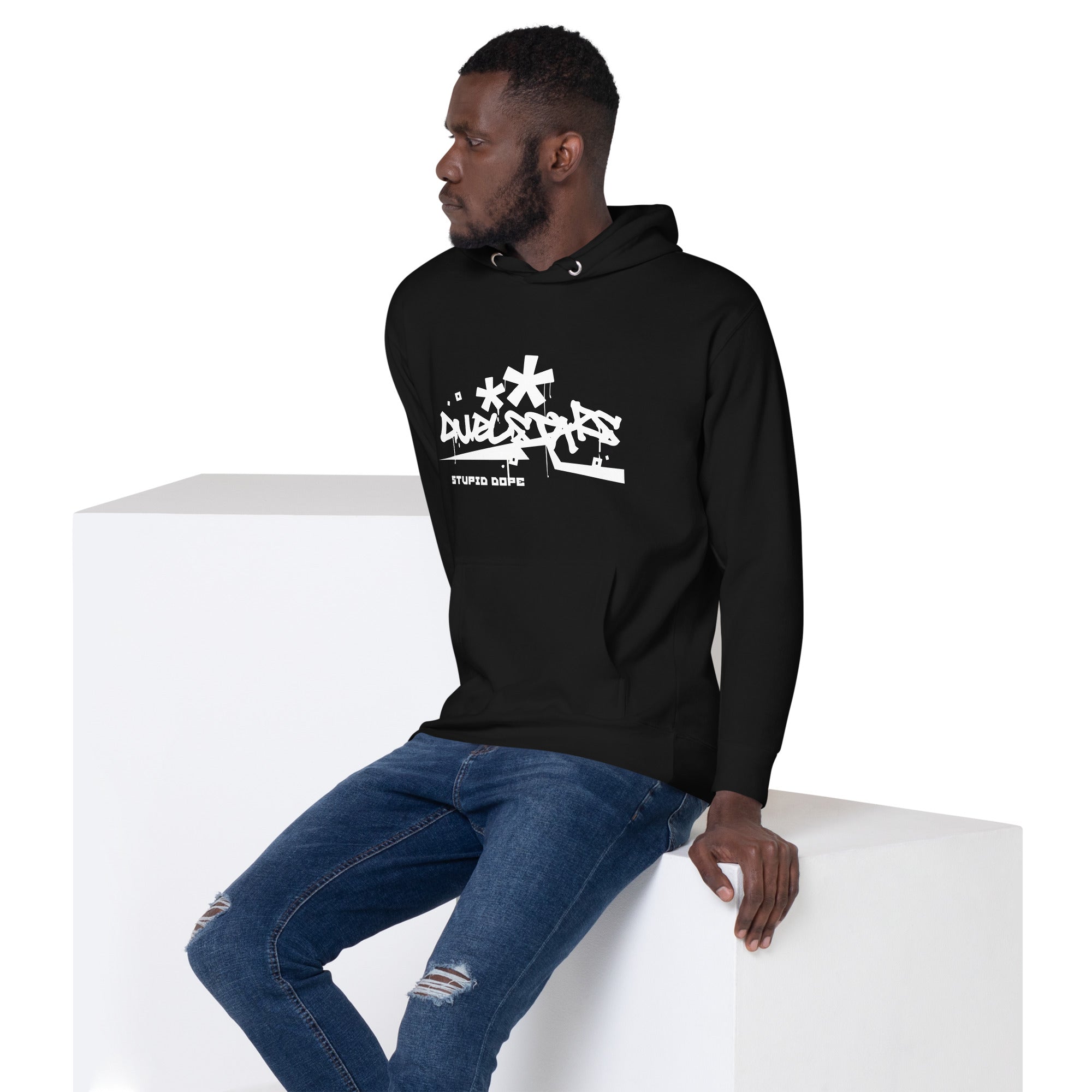 DuelStars Stupid Dope Hoodie, black hoodie, front view, life-style [cw:black]
