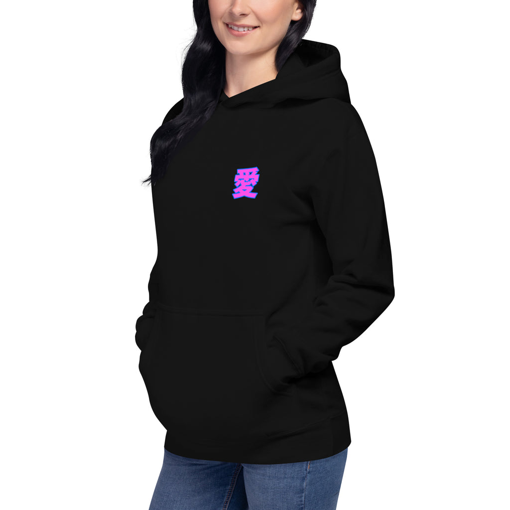 DuelStars Kanji 愛 Hoodie, Black, side view, life-style [cw:black]