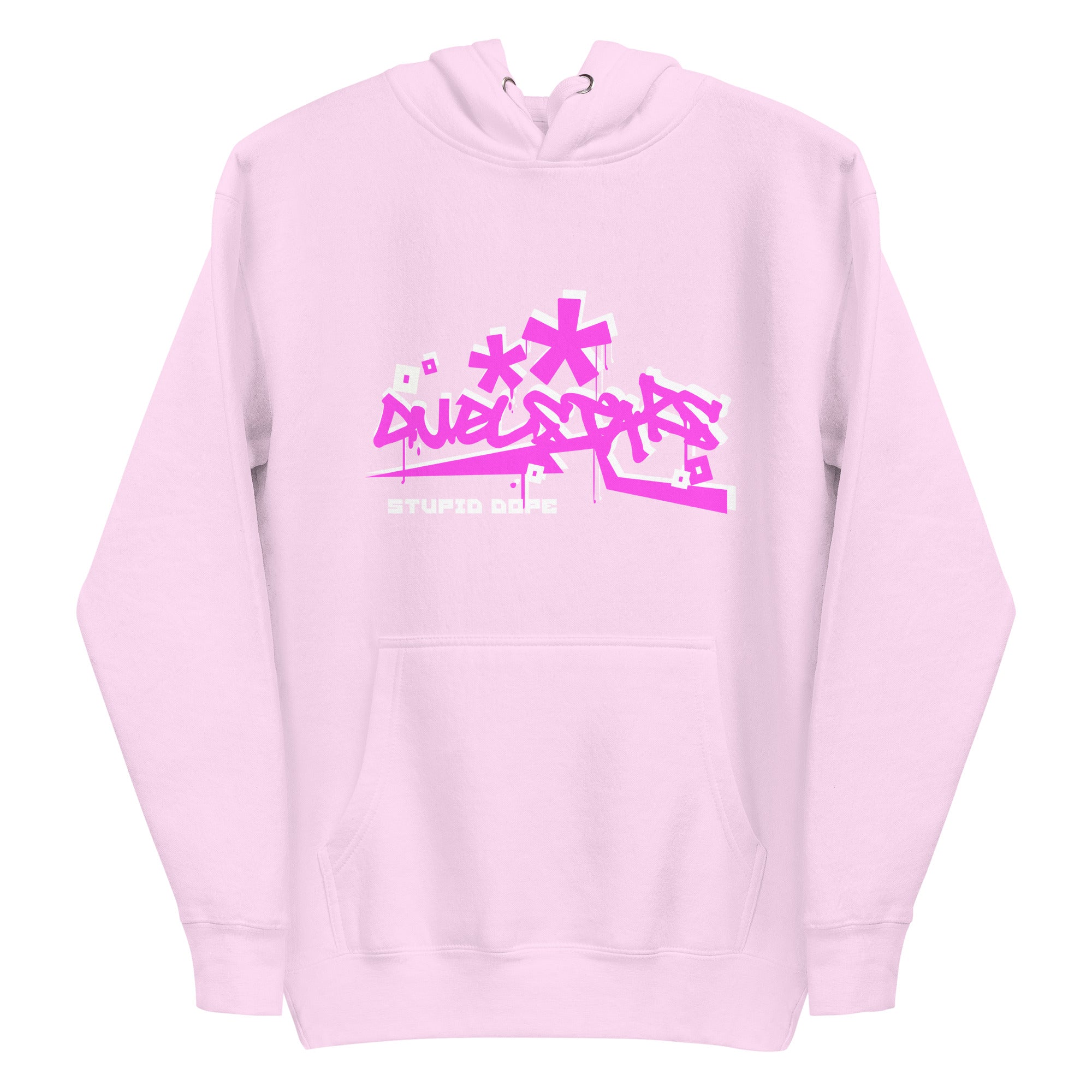 DuelStars Stupid Dope Hoodie, lavender pink hoodie, front view, lay-flat [cw:lavender]