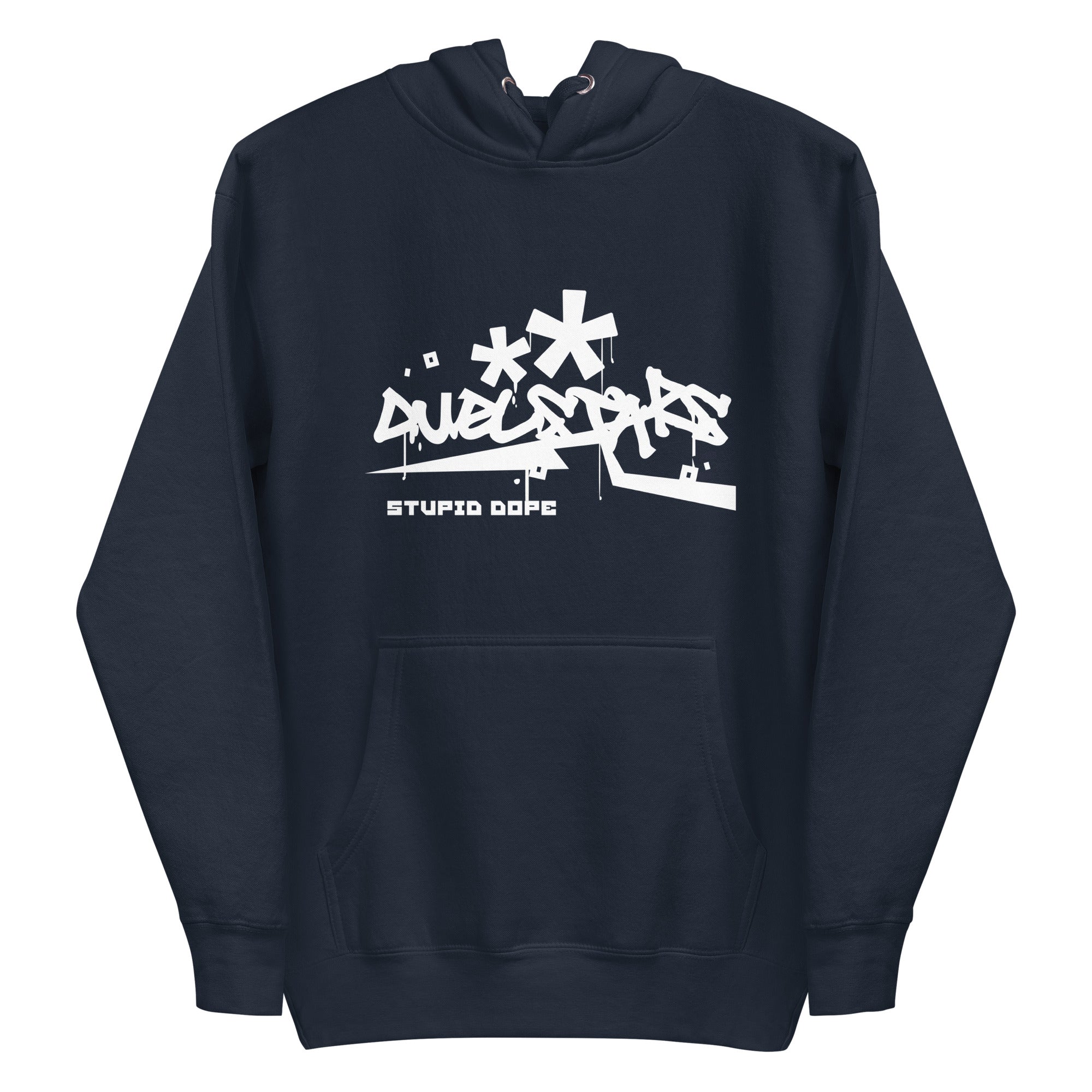 DuelStars Stupid Dope Hoodie, navy blaze hoodie, front view, lay-flat [cw:navy-blazer]