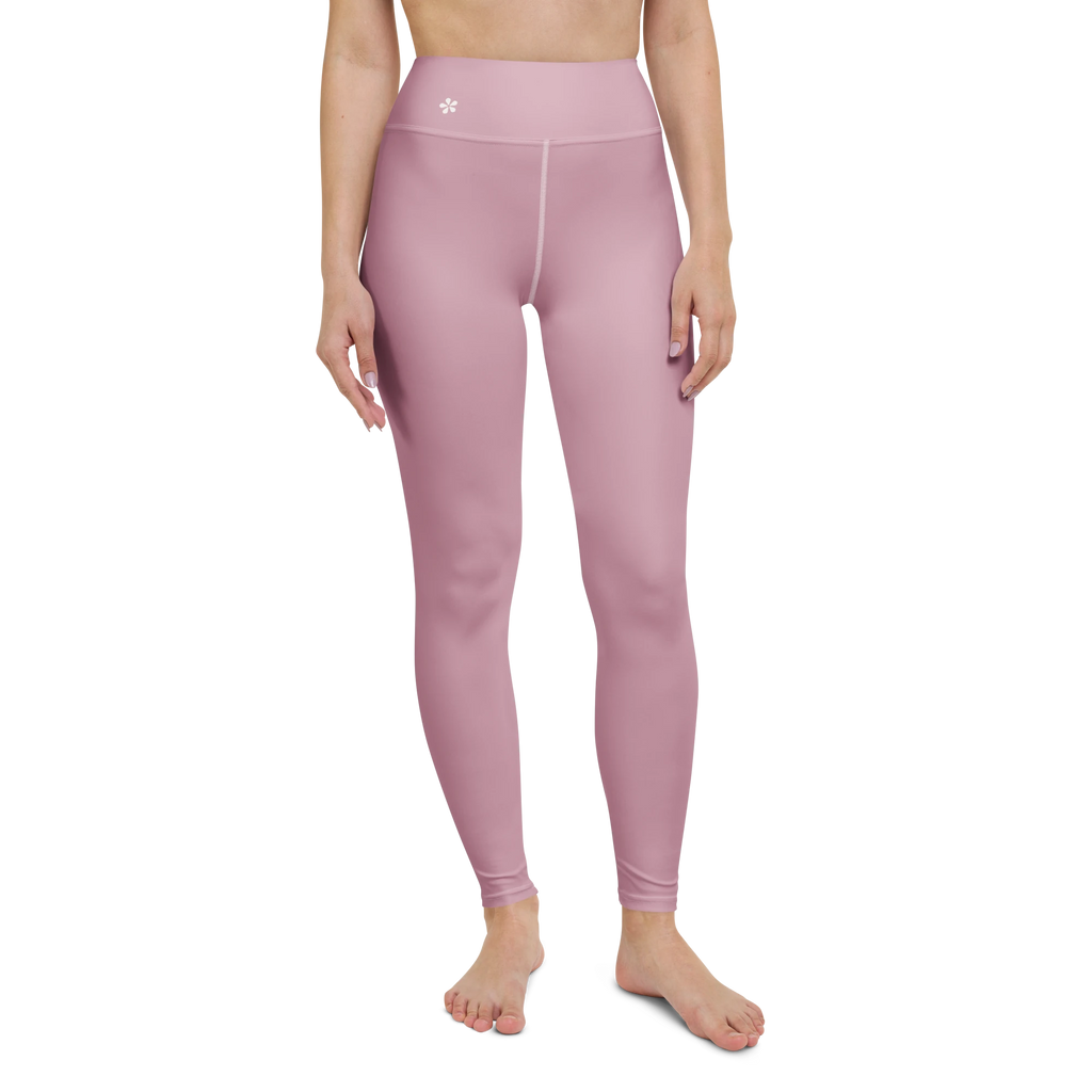 DuelStars Core Femme dusty rose yoga leggings - full front view showing floral blossom and high-waist design.