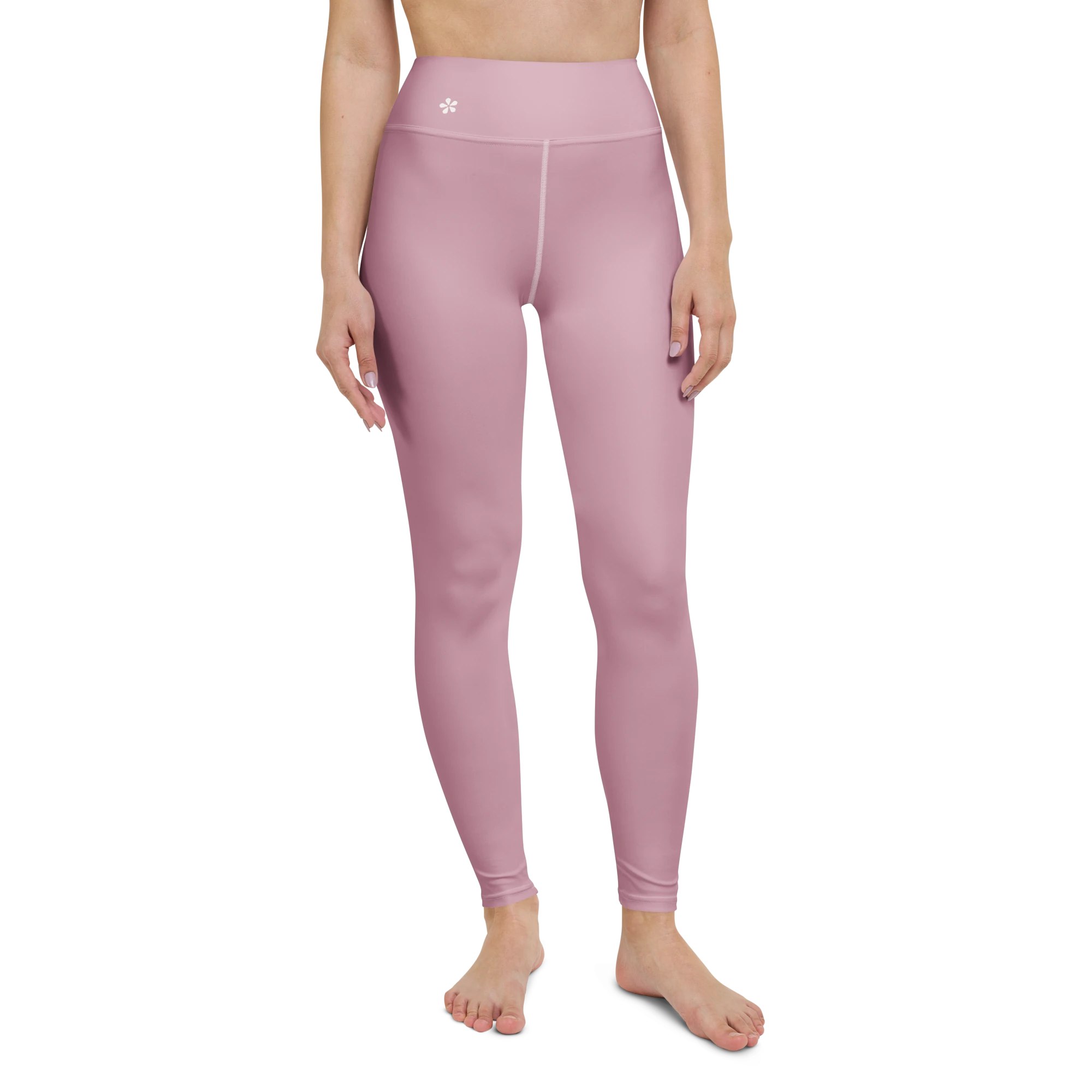 DuelStars Core Femme dusty rose yoga leggings - full front view showing floral blossom and high-waist design.