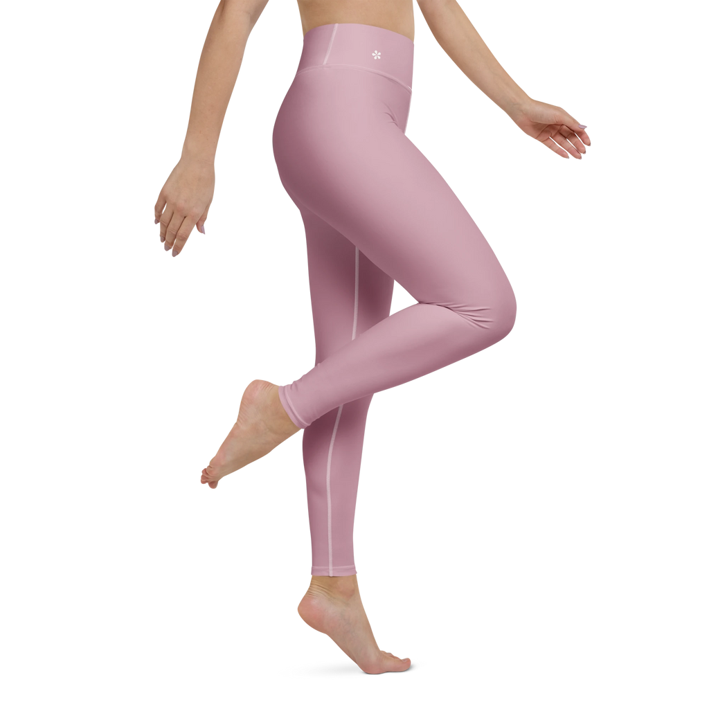 DuelStars Core Femme dusty rose yoga leggings - right side leg view showing stretch and floral blossom detail.