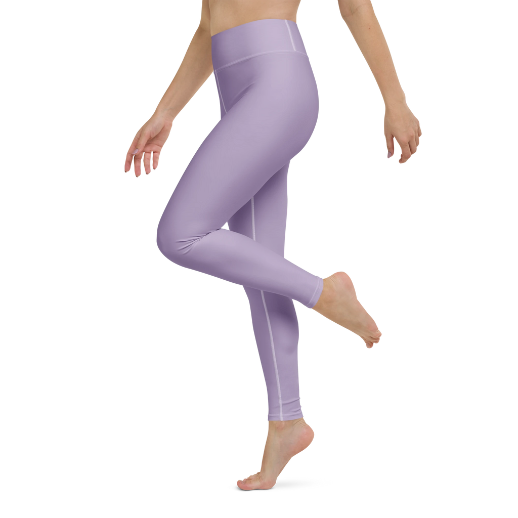 DuelStars Core Femme misty lavender yoga leggings - left side leg view showing  perfect fit.