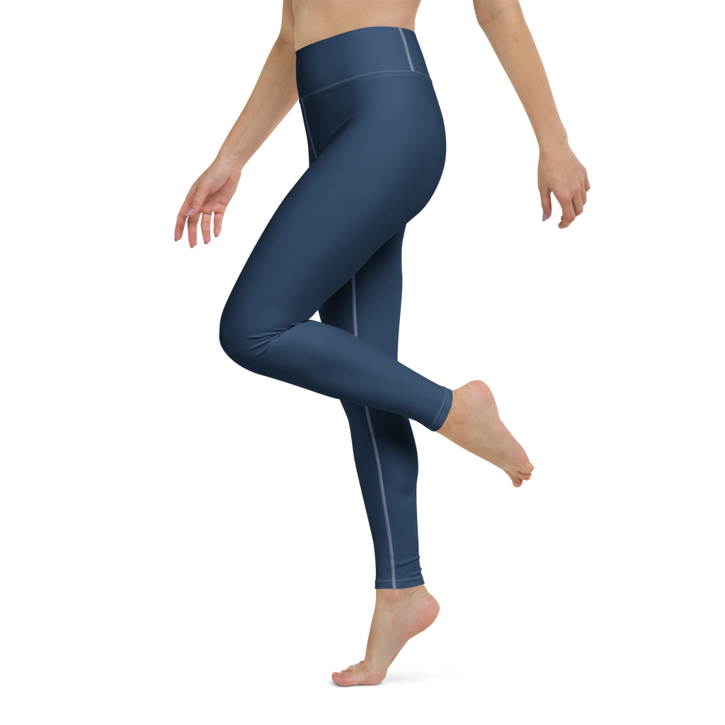 DuelStars Core Femme ocean blue yoga leggings - left side leg view showing  perfect fit.