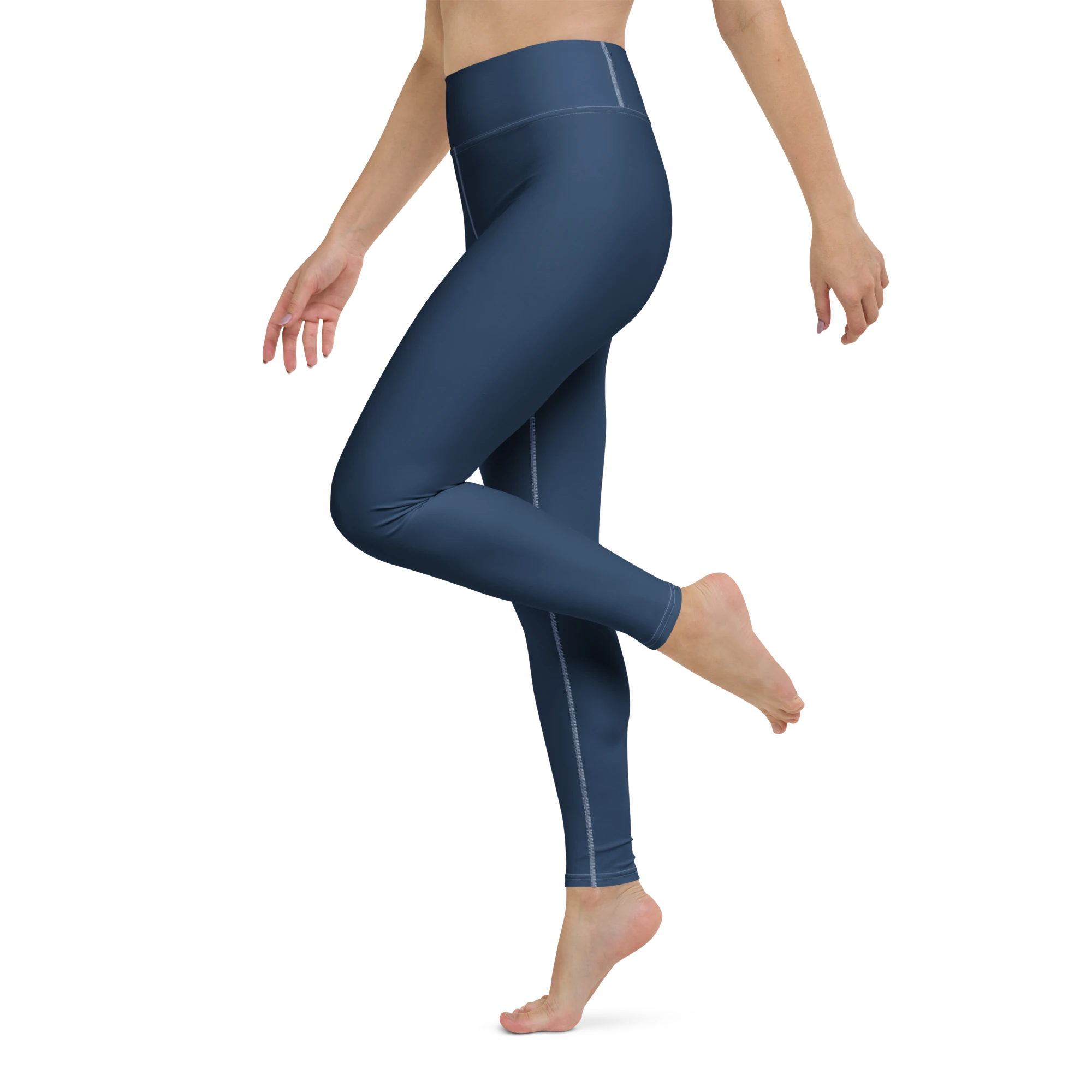 DuelStars Core Femme ocean blue yoga leggings - left side leg view showing  perfect fit.