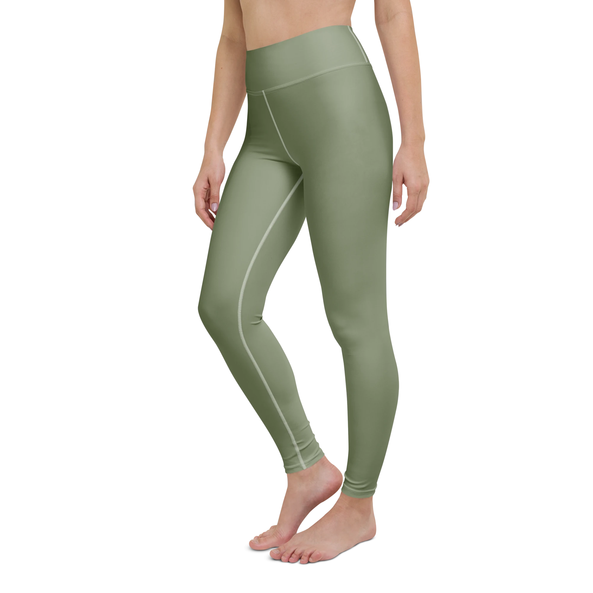 DuelStars Core Femme sage green high-waist yoga leggings - left front view.