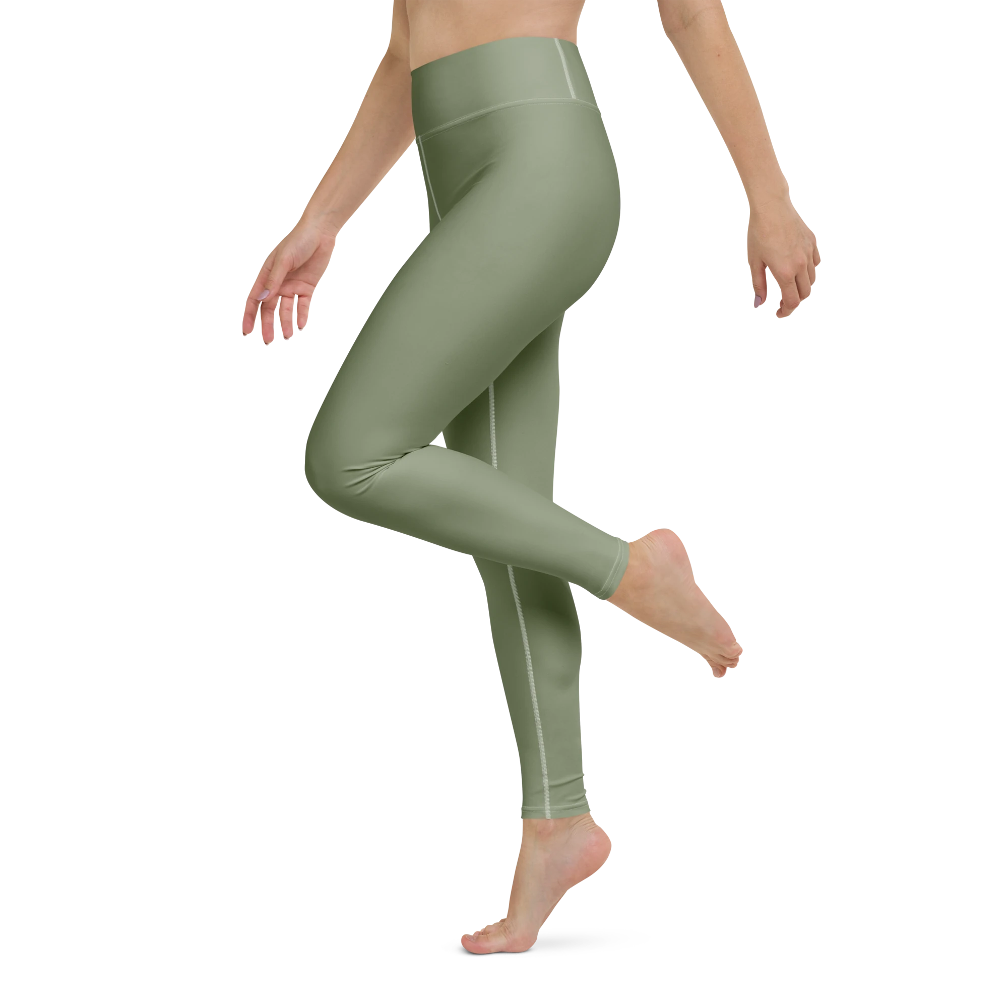 DuelStars Core Femme sage green yoga leggings - left side leg view showing  perfect fit.