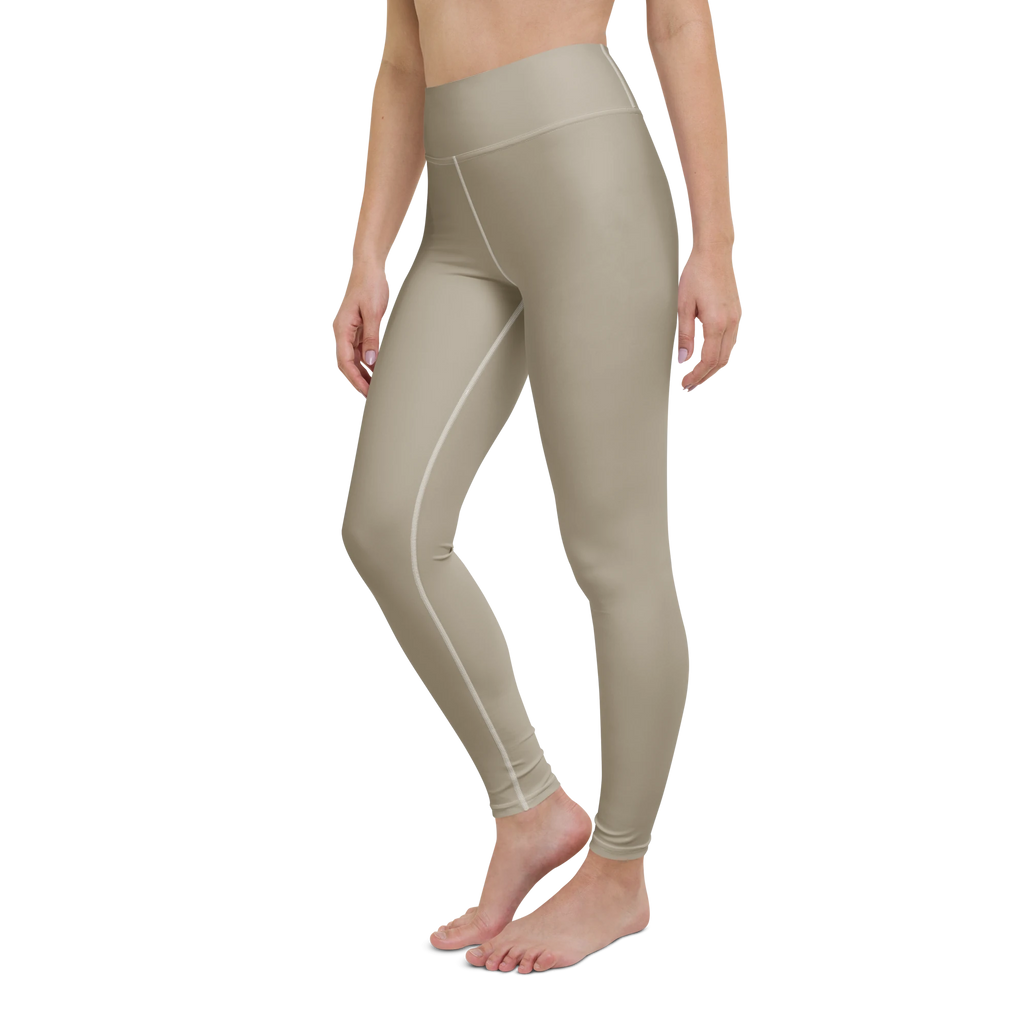 DuelStars Core Femme stone grey high-waist yoga leggings - left front view.