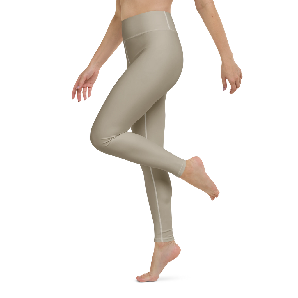 DuelStars Core Femme stone grey yoga leggings - left side leg view showing  perfect fit.