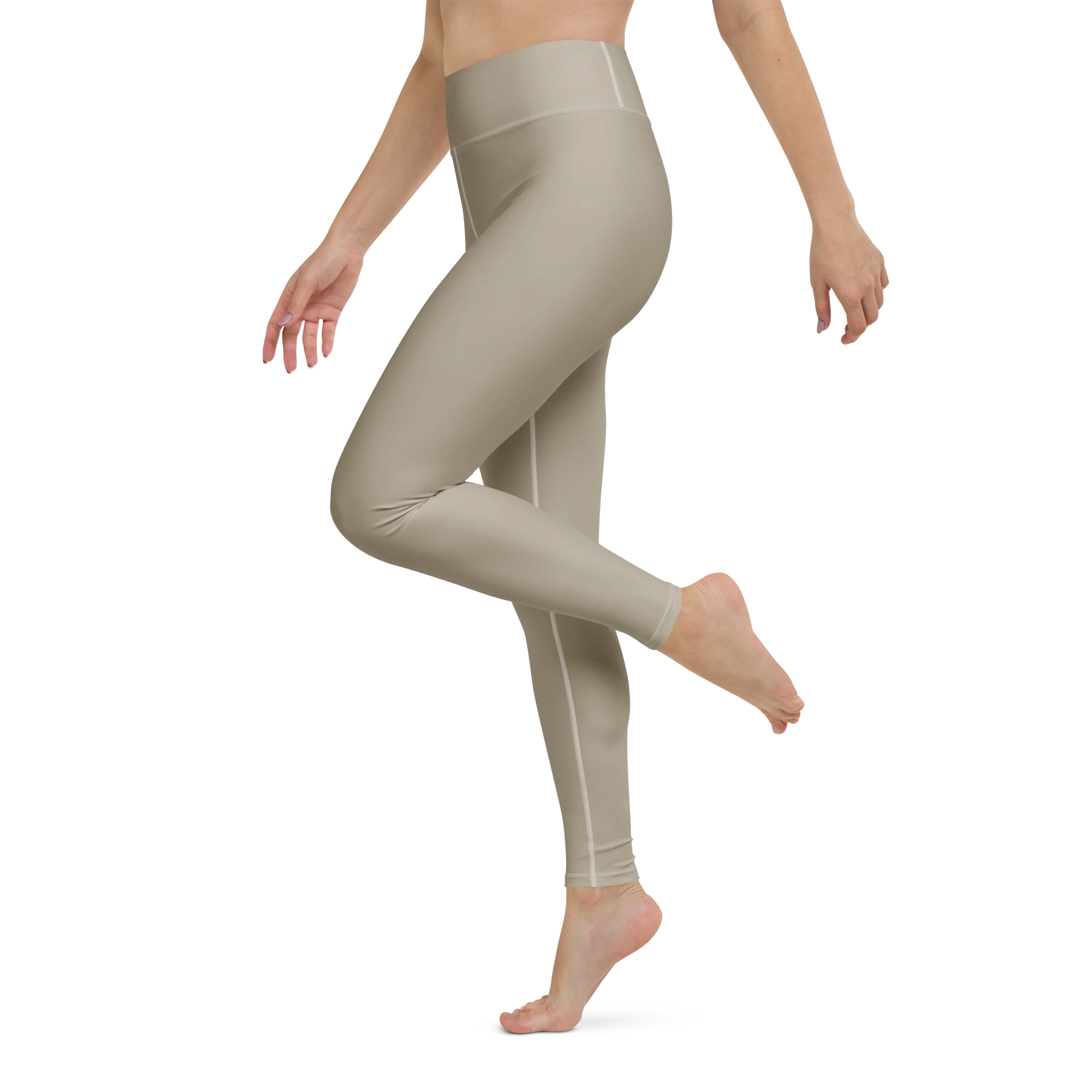 DuelStars Core Femme stone grey yoga leggings - left side leg view showing  perfect fit.