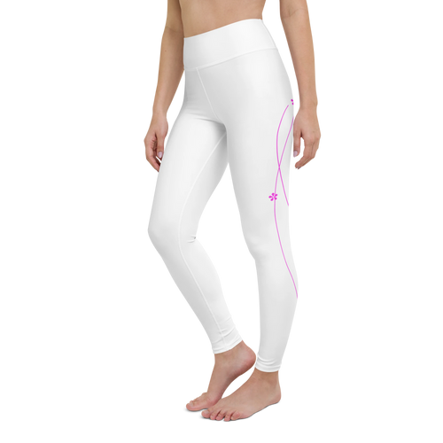 DuelStars Core Femme high-waist yoga leggings with floral print - pink and white design left front view.