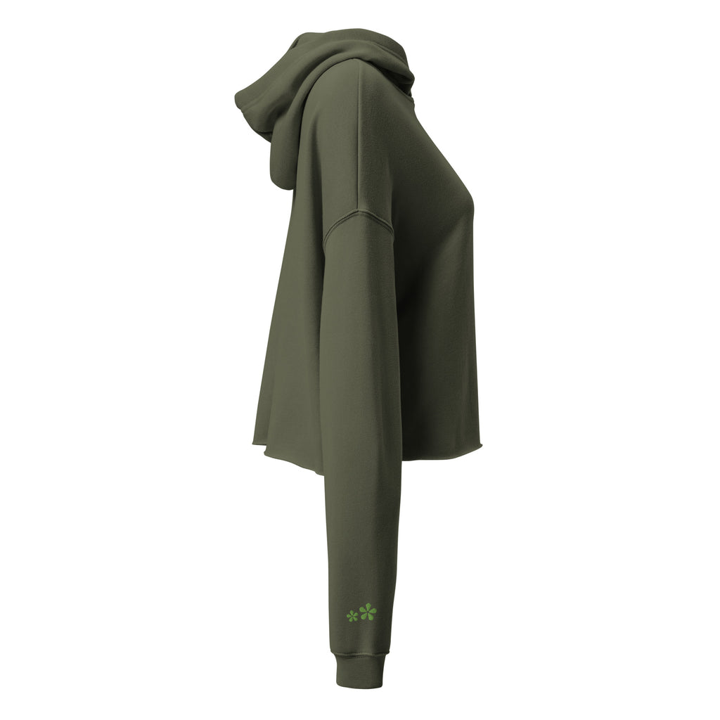 DuelStars Raw Hem Crop Hoodie, Military Green, side view, fit-style [cw:military-green]