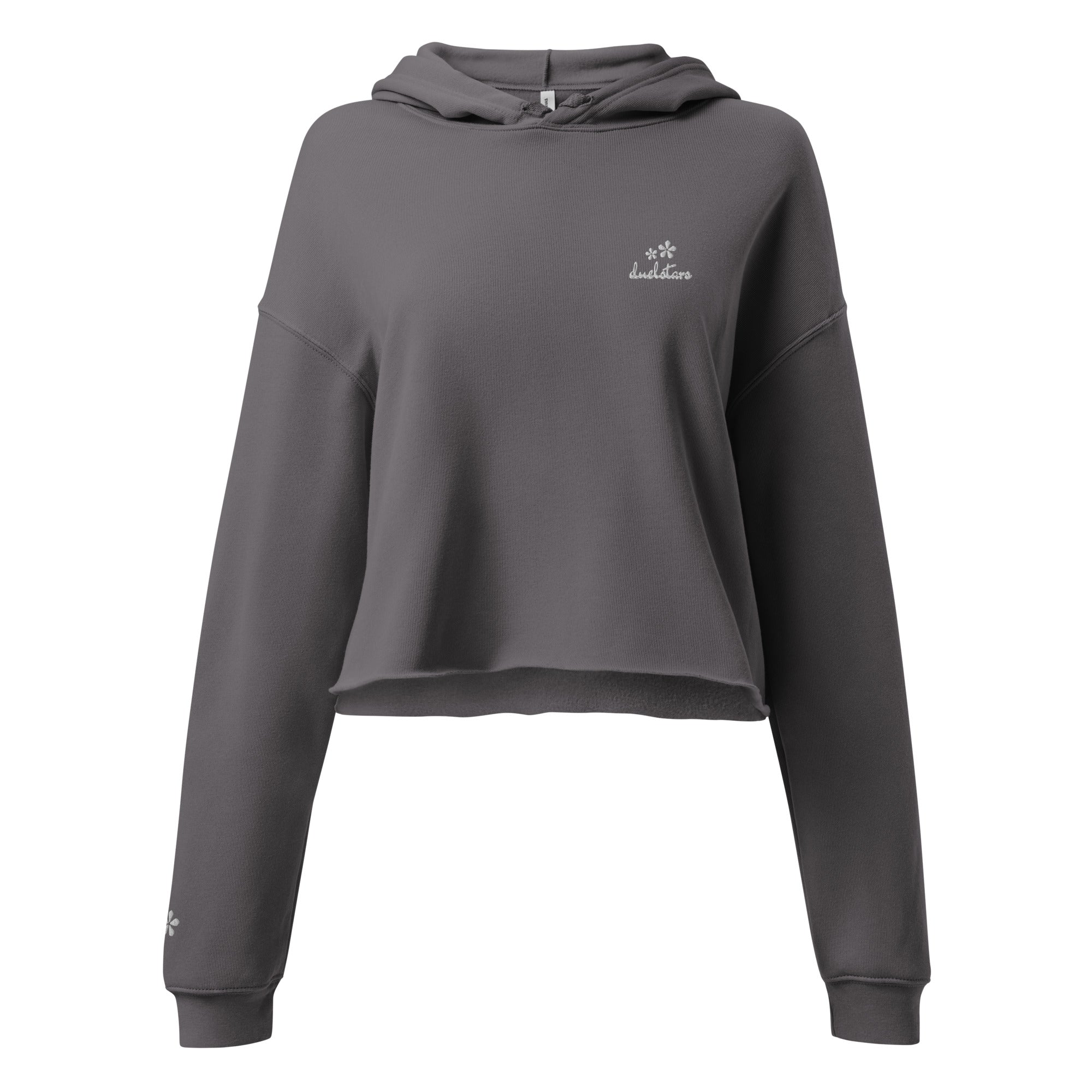DuelStars Raw Hem Crop Hoodie, Storm, front view, fit-style [cw:storm]